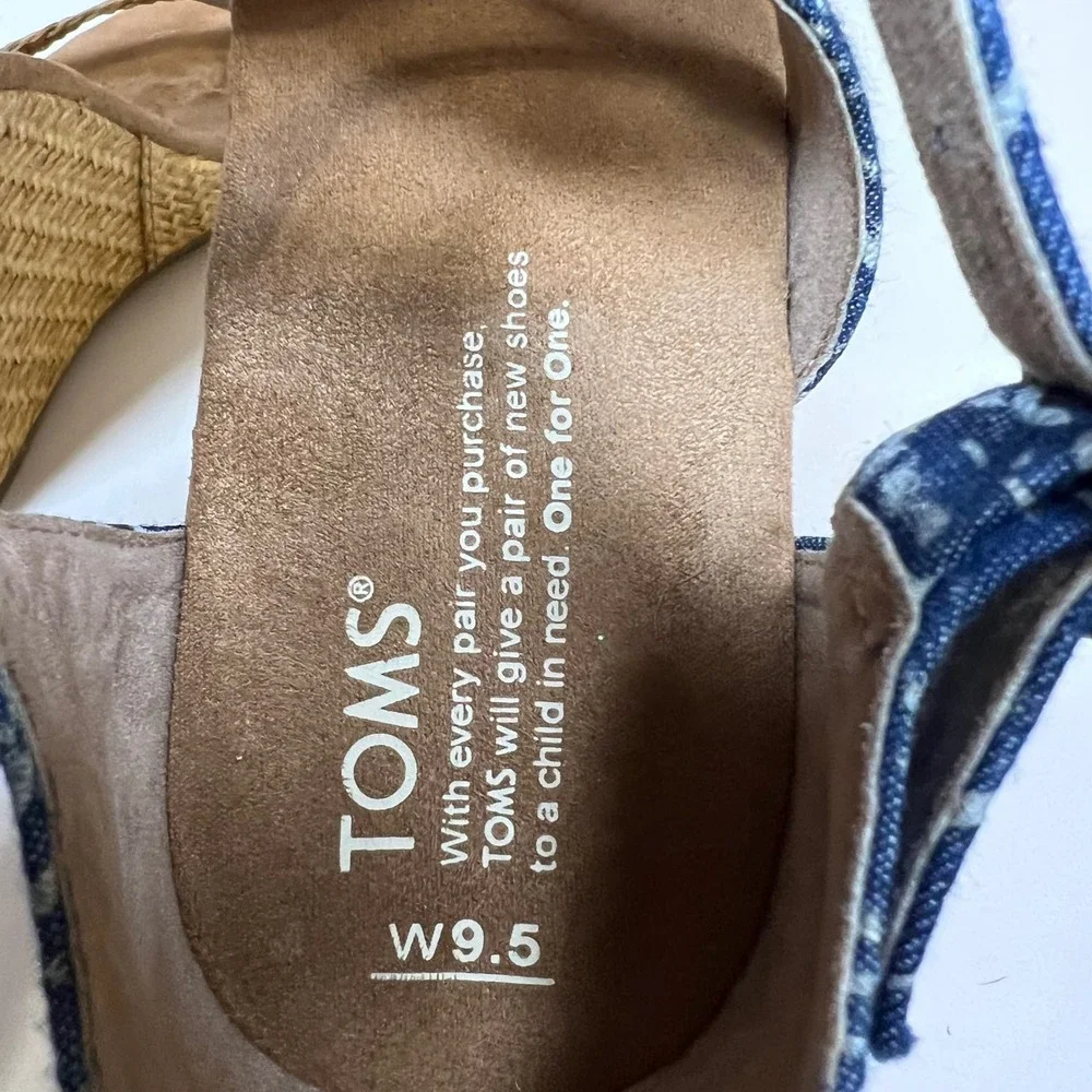 TOMS Blue Geometric Print Woven Straw Wedge Sandals‎ Womens 9.5